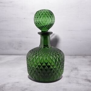 Empoli Glass Emerald Green Quilted Diamond Pattern Decanter 8 Inches